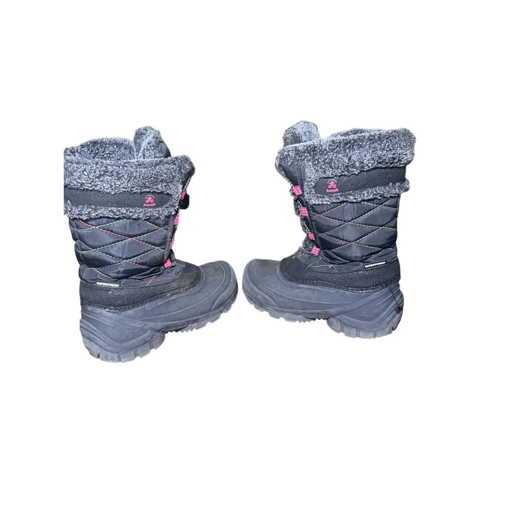 Kamik Kids Waterproof Snow Boots Black Pink Quilted‎ Fur Trim Size 2
